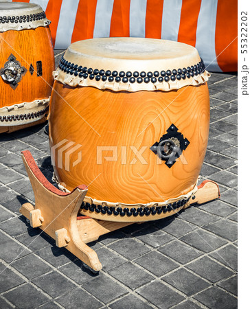 Traditional asian percussion instrument. Taiko or wadaiko or chu-daiko drum outdoor permormance Traditional asian percussion instrument. Taiko or wadaiko or chu-daiko drum outdoor permormance 55322202