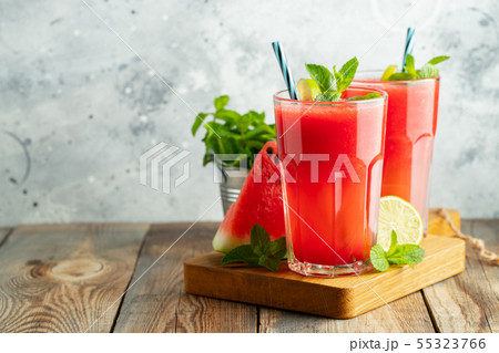 Watermelon slushie with lime and mint. Watermelon slushie with lime and mint. 55323766
