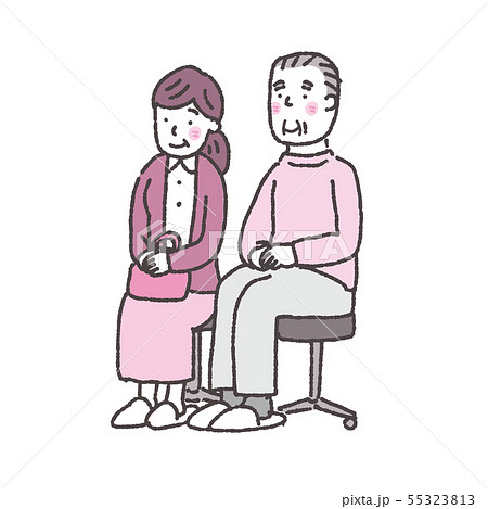 話を聞く高齢者 医者 診察 診断 カウンセリング イラスト 2色のイラスト素材