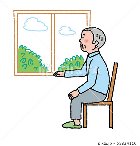 窓から外を見る高齢者 イラスト 認知症のイラスト素材