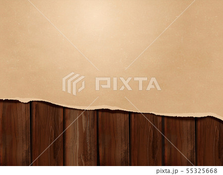 Torn kraft paper on wooden table 55325668