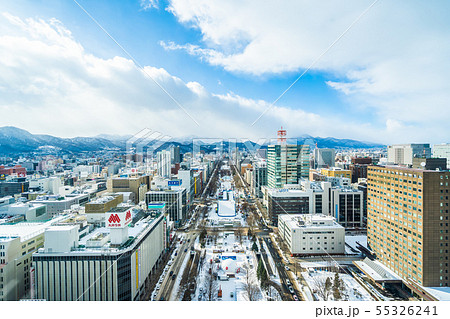 Sapporo Hokkaido, Japan - 2 February 2019 Beautiful architecture building cityscape of Sapporo city Hokkaido Japan in snow winter season 55326241
