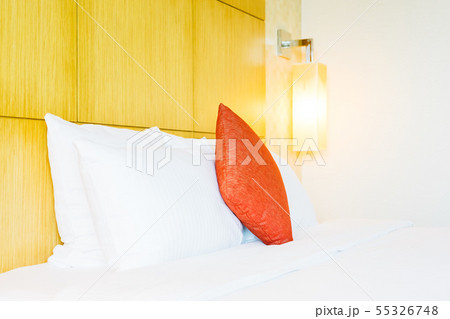 White comfortable pillow on bed decoration 55326748