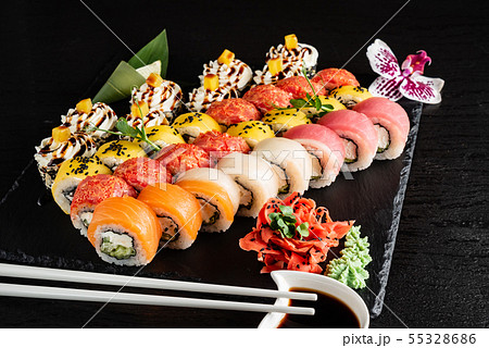 sushi set on the black background sushi set on the black background 55328686