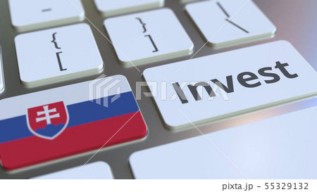 INVEST text and flag of Slovakia on the buttons on the computer keyboard. Business related INVEST text and flag of Slovakia on the buttons on the computer keyboard. Business related 55329132