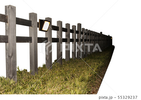 Wooden fence against lamp on white. Wooden fence against lamp on white. 55329237