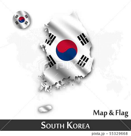 South korea map and flag . Waving textile design . South korea map and flag . Waving textile design . 55329668