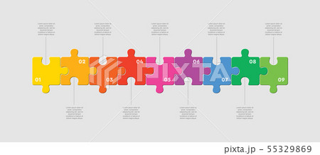 Nine pieces jigsaw puzzle squares line infographicのイラスト素材 [55329869 ...