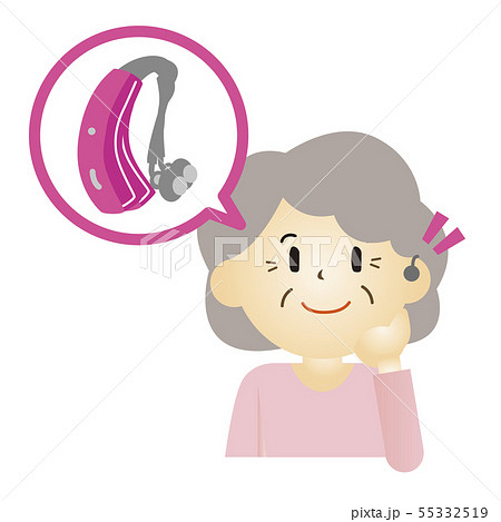 補聴器をつけているおばあちゃんのイラスト素材