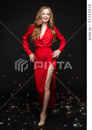 Happy young girl looking surprisingly while golden 55333018