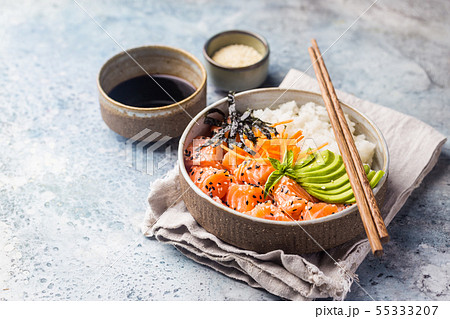 Hawaiian salmon poke bowl Hawaiian salmon poke bowl 55333207