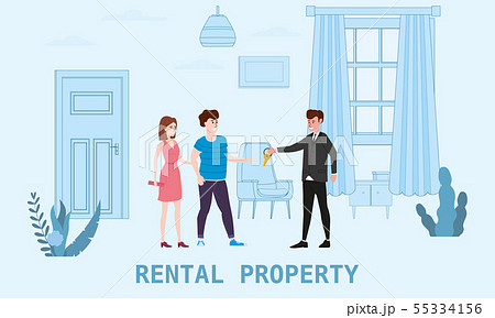 Real estate concept. Sale or rent new home service. Modern family characters to buy new house or big Real estate concept. Sale or rent new home service. Modern family characters to buy new house or big 55334156
