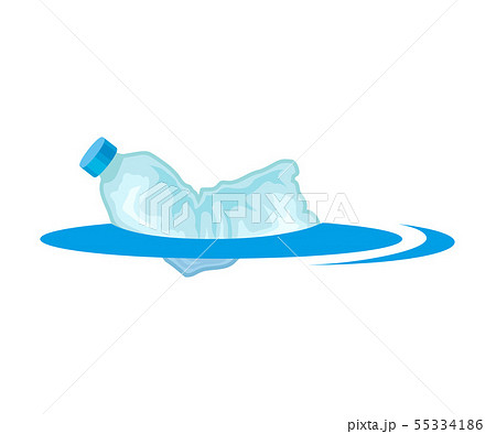 Crumpled bottle floats in water. Vector illustration on white background. 55334186