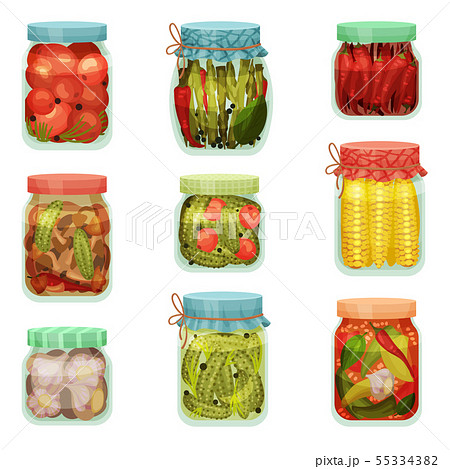 Set of cans of pickles. Vector illustration on white background. 55334382