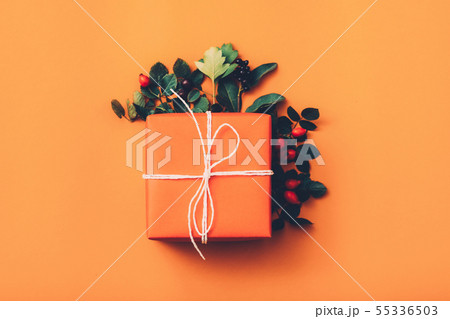 birthday handmade gift box orange background 55336503