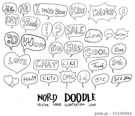 Hand drawn set of speech bubbles with dialog words Hand drawn set of speech bubbles with dialog words 55336993
