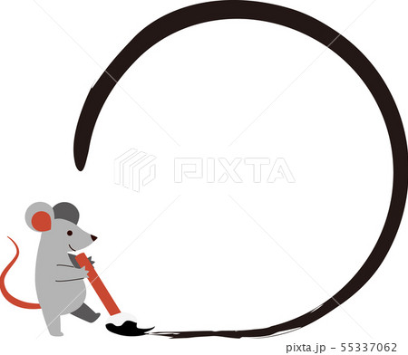 筆を持ったネズミのフレーム素材のイラスト素材