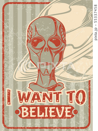 illustration of an alien and a retro pattern illustration of an alien and a retro pattern 55337458
