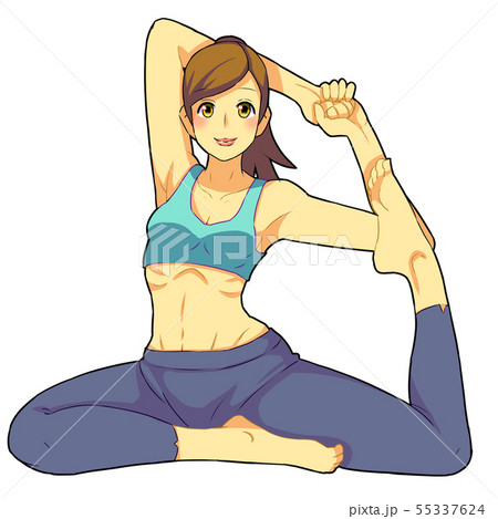 ヨガ 鳩のポーズ 褐色肌の女性 Yoga Dove Pose Brown Womanのイラスト素材