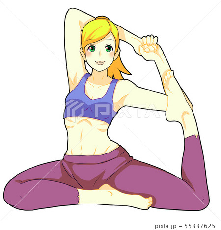 ヨガ 鳩のポーズ 金髪白人女性 Yoga Dove Pose Blonde Caucasianのイラスト素材