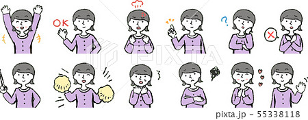 女性 ママ 主婦 上半身 ポーズ 表情 ボブカット イラスト 55338118