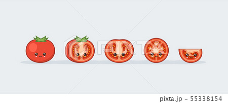 Set Tomato Cute Kawaii Smiling Food Vectorのイラスト素材