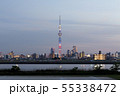 アメリカ合衆国の国旗をイメージした特別ライティングが点灯する東京スカイツリーと東京のスカイライン 55338472