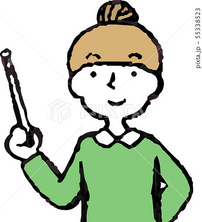 女性 ママ 主婦 上半身 ポーズ 表情 お団子ヘア イラスト 55338523