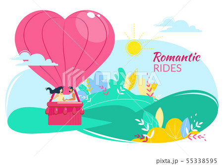 Loving Happy Couple in Heart Shaped Air Balloon 55338595