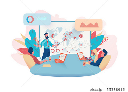 Business man holds meeting sales analytics table Business man holds meeting sales analytics table 55338916