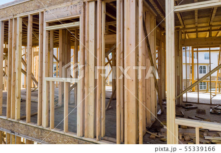 Residential home framing view on new house wooden Residential home framing view on new house wooden 55339166