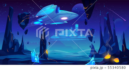 Spaceship, interstellar station on alien planet 55340580
