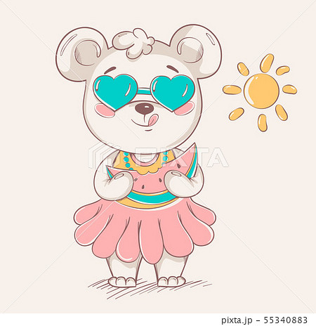 Cute little bear in colorful skirt and sunglasses 55340883