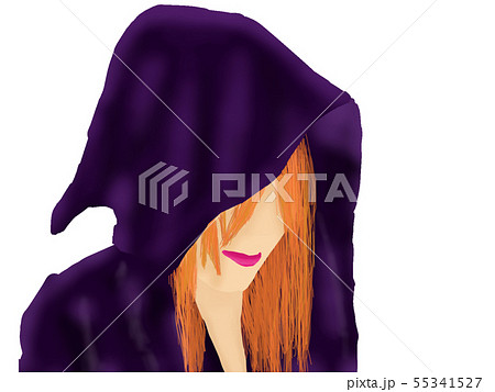 紫のローブ姿の魔女風の茶髪の女のイラスト素材