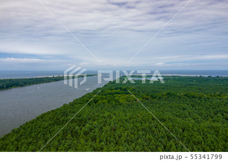 Aerial view of the Vistula river mouth to the Aerial view of the Vistula river mouth to the 55341799