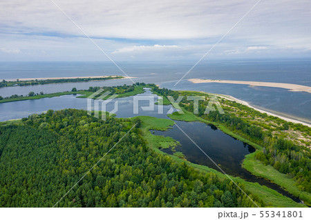 Aerial view of the Vistula river mouth to the Aerial view of the Vistula river mouth to the 55341801