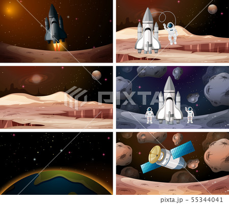 Set of different planet scenes Set of different planet scenes 55344041