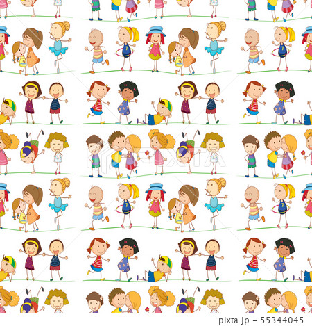 Seamless pattern tile cartoon with doolde kids 55344045