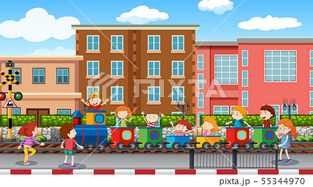 Active kids playing in outdoor scene Active kids playing in outdoor scene 55344970