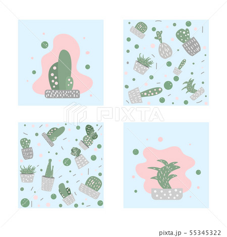 Vector compositon of doodle cactus design set. 55345322