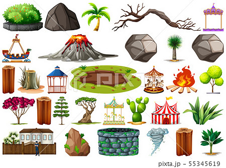 Collection of outdoor nature themed objects andのイラスト素材