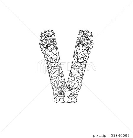 Coloring Book Ornamental Alphabet Letter V Font 55346095