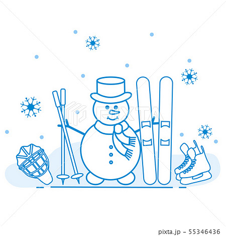 Snowman with ski and hockey equipment Snowman with ski and hockey equipment 55346436