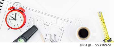 Interior designer table workplace with house plan Interior designer table workplace with house plan 55346928