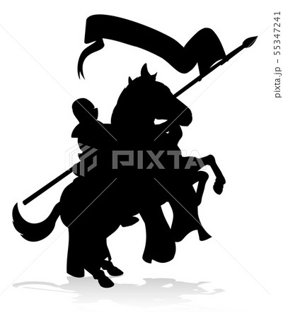 Medieval Knight on Horse Silhouette 55347241