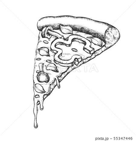 Vegetarian Italian Slice Pizza Hand Drawn Vectorのイラスト素材