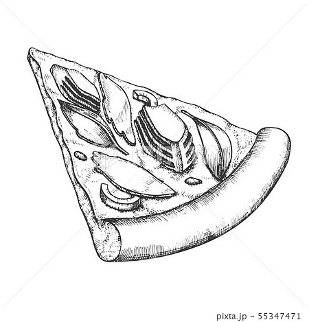 Delicious Freshness Slice Pizza Hand Drawn Vector Stock Illustration