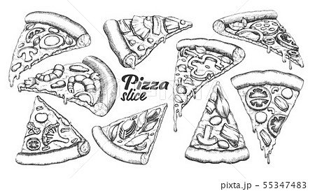 Assortment Different Slice Pizza Set Ink Vectorのイラスト素材