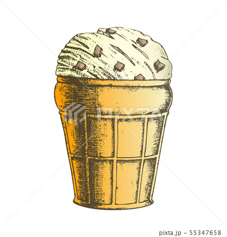 Color Ice Cream In Waffle Cone With Caramel Ink Vector Color Ice Cream In Waffle Cone With Caramel Ink Vector 55347658