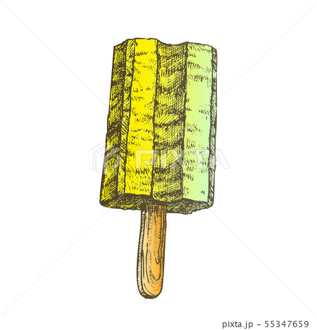 Color Vanilla Dairy Ice Cream On Stick Monochrome Vector 55347659